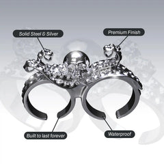 DOUBLE FINGER OCTOSKULL RING